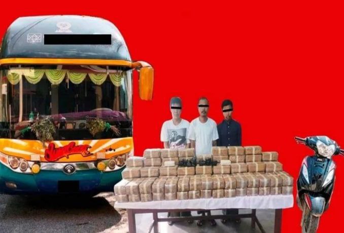 缅甸曼德勒警方在一辆客运大巴查获大量毒品，多名涉案人员被抓