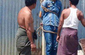 名叫腾林昂！烈日下缅甸一名男子被捆绑示
