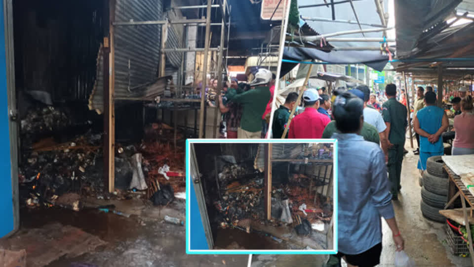 柬埔寨某处市场凌晨发生火灾，3个摊位被烧没！